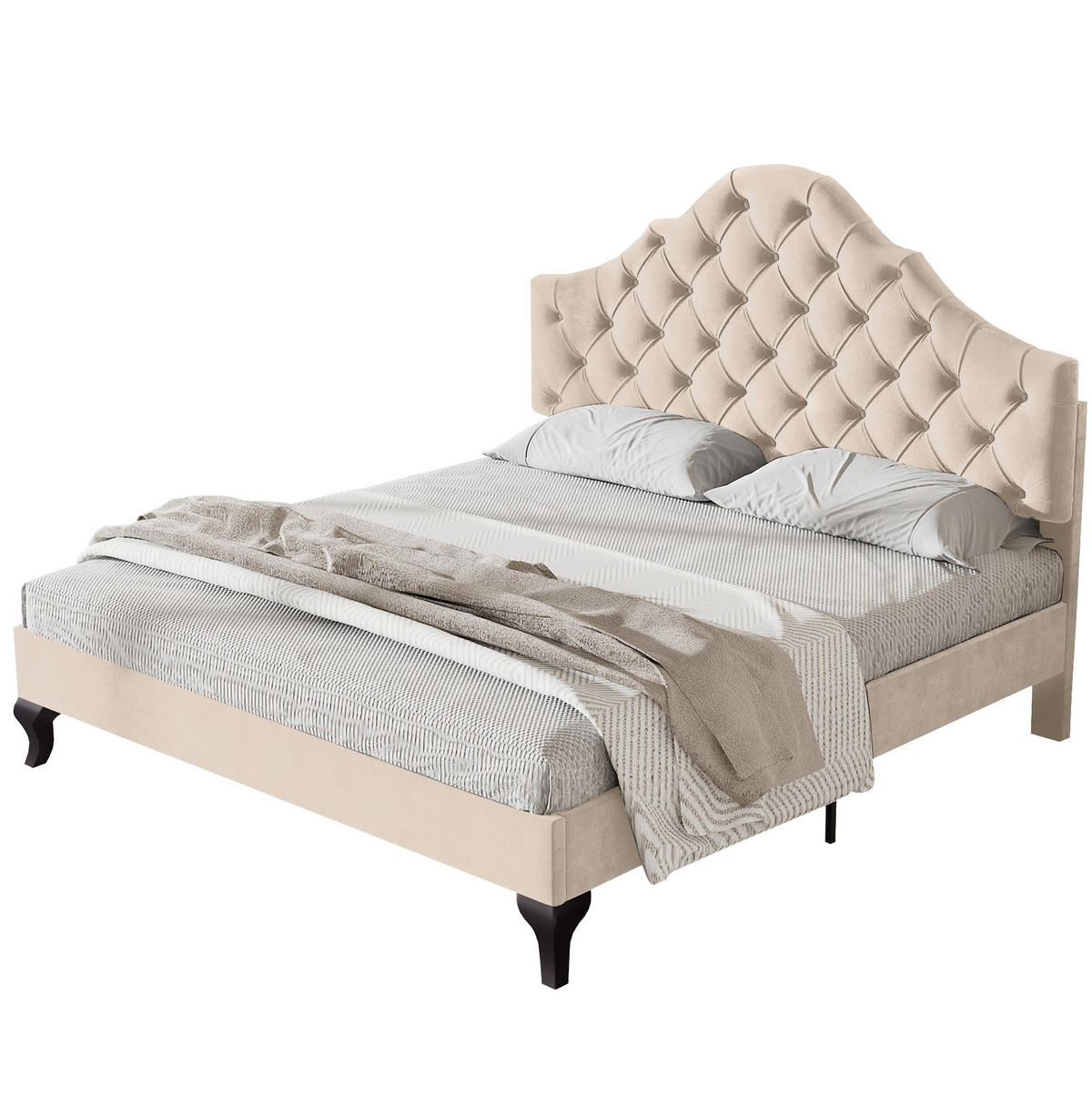 POLSTERBETT mit Lattenrost 140x190 cm Samt Off White - Beige, Holz (140/190cm) - Meubliv