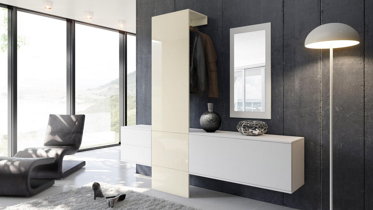 GARDEROBE Carlton Paneel in Creme Hochglanz - Creme, Holzwerkstoff (208/193/35cm) - Vladon
