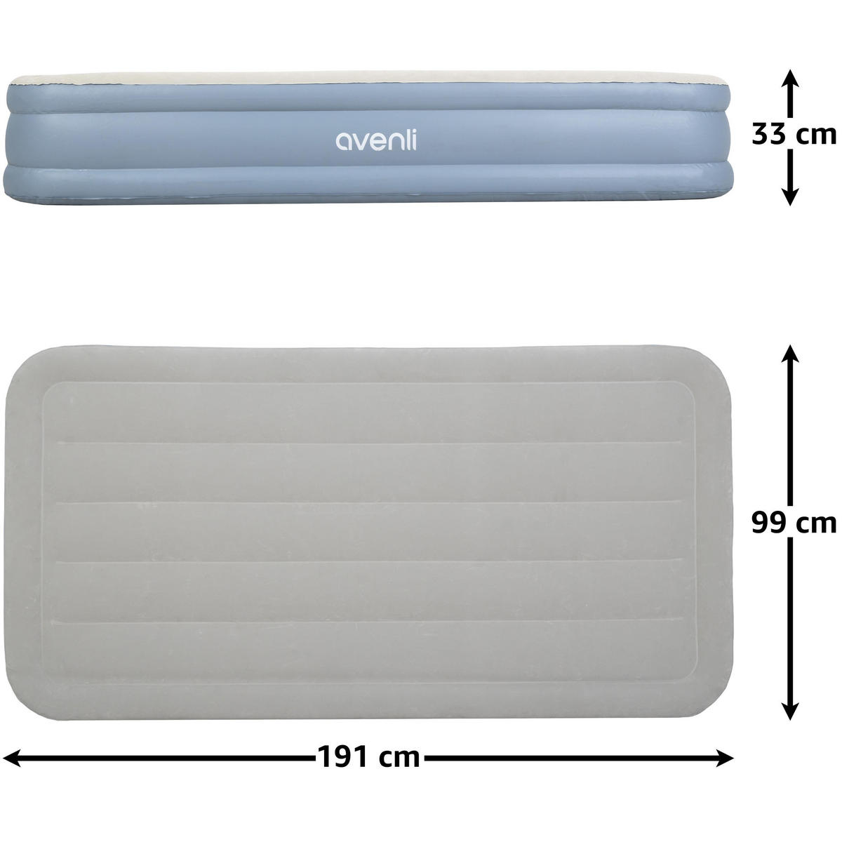 LUFTBETT Luftmatratze selbstaufblasend 191 x 99 x 33 cm mit integrierter Pumpe - Grau/Hellblau, Kunststoff (99/191cm) - Avenli