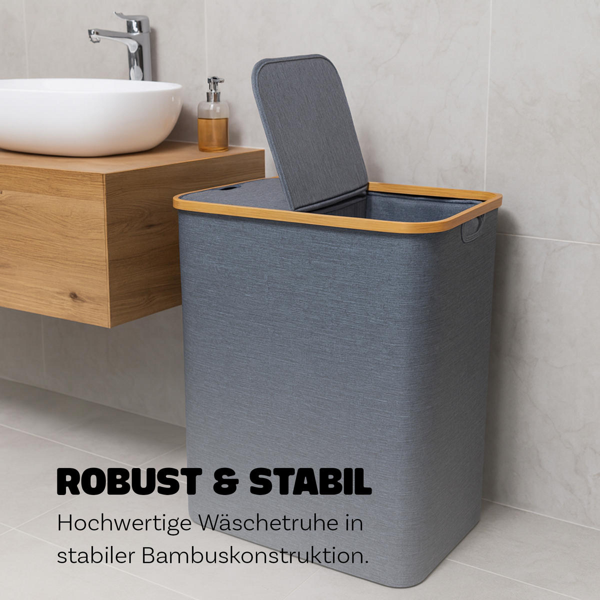 WÄSCHEKORB mit 2 Fächern 34x54x65cm - Grau, Textil (65/65/34cm) - Bestlivings