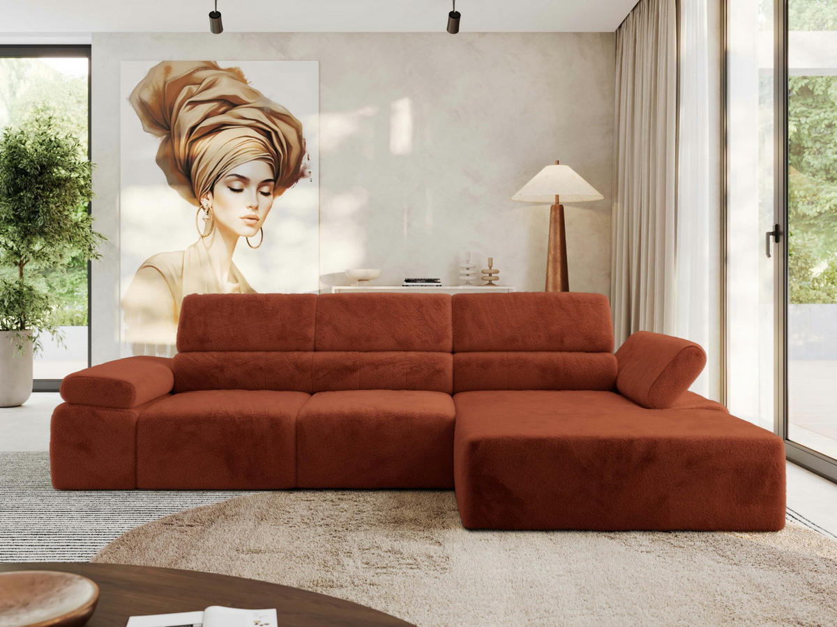 ECKSOFA RILASSO L Orange Plüsch - rechts - Schwarz/Orange, Kunststoff/Textil (174/296cm) - MKS