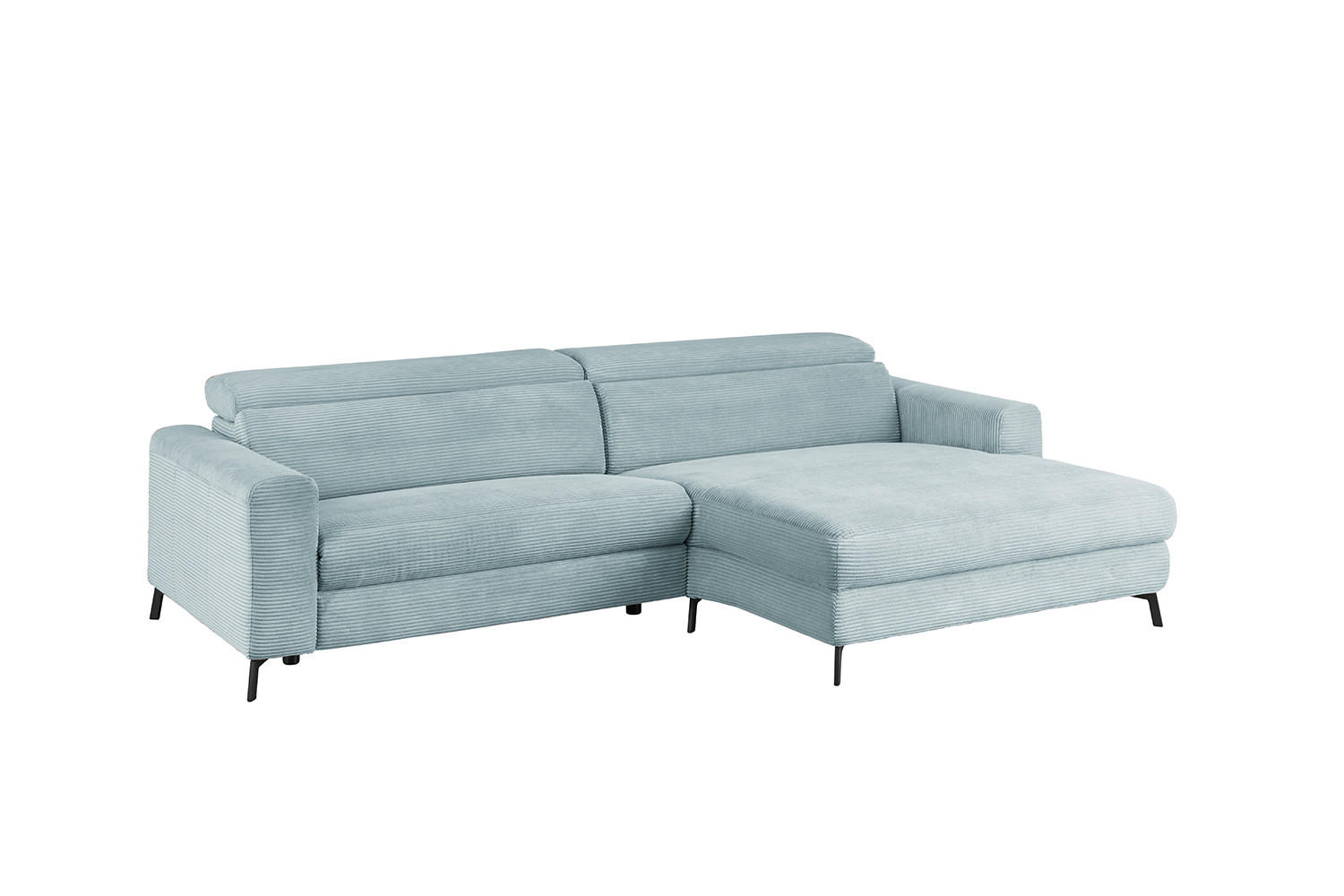 ECKSOFA LAISKA Hellblau Cord - Schwarz/Hellblau, Textil/Metall (282/177cm) - KAWOLA