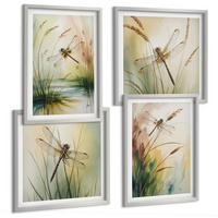 BILDER SET 4er Set - 50x50 cm & 40x60 cm Silberner Rahmen - Libellen im Gras, Wassermalerei - Silberfarben, Kunststoff (50/50cm) - TULUP