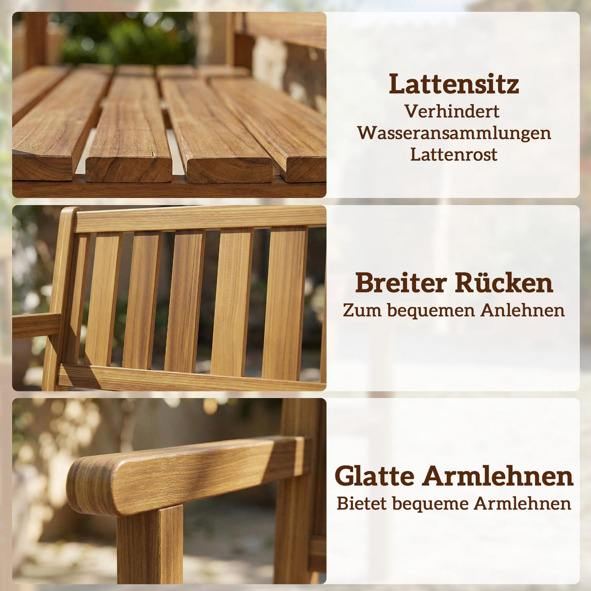 GARTENBANK Tannenholz Teak - Teakfarben, Holz (57/93/167cm) - Outsunny