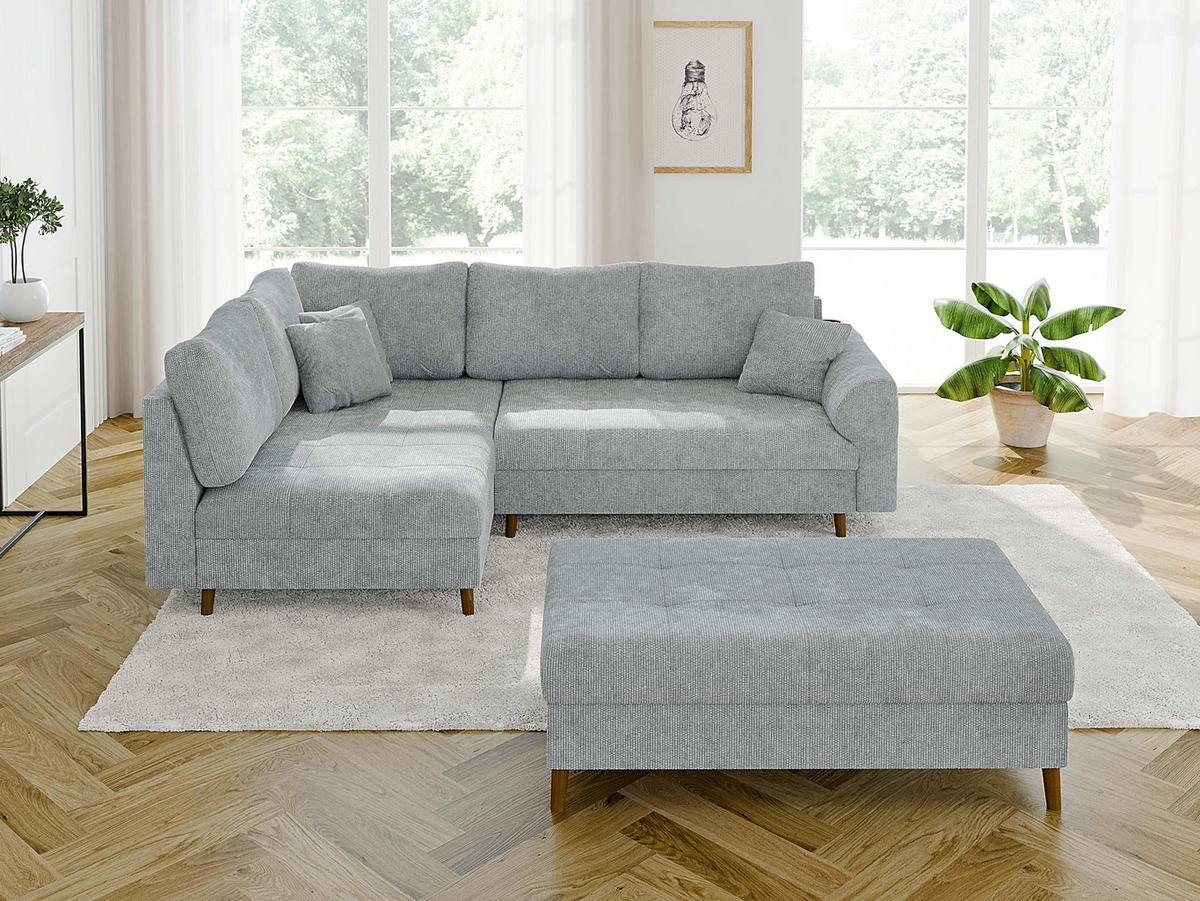 HOCKER Sigurd Hellgrau Chenille - Hellgrau/Braun, Holz/Textil (118/40/73cm) - S-Style Möbel
