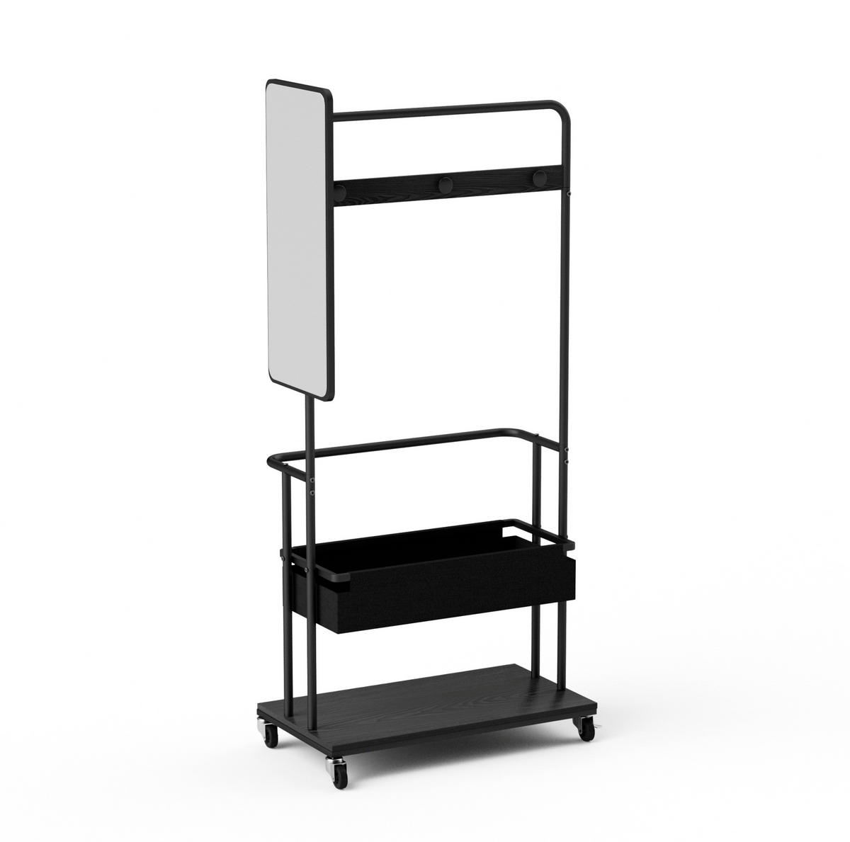 STANDGARDEROBE 70/40/170 cm mit Spiegel, Kleiderstange und Schuhablage in Schwarz - Schwarz, Holzwerkstoff (70/170/40cm) - BEAOK