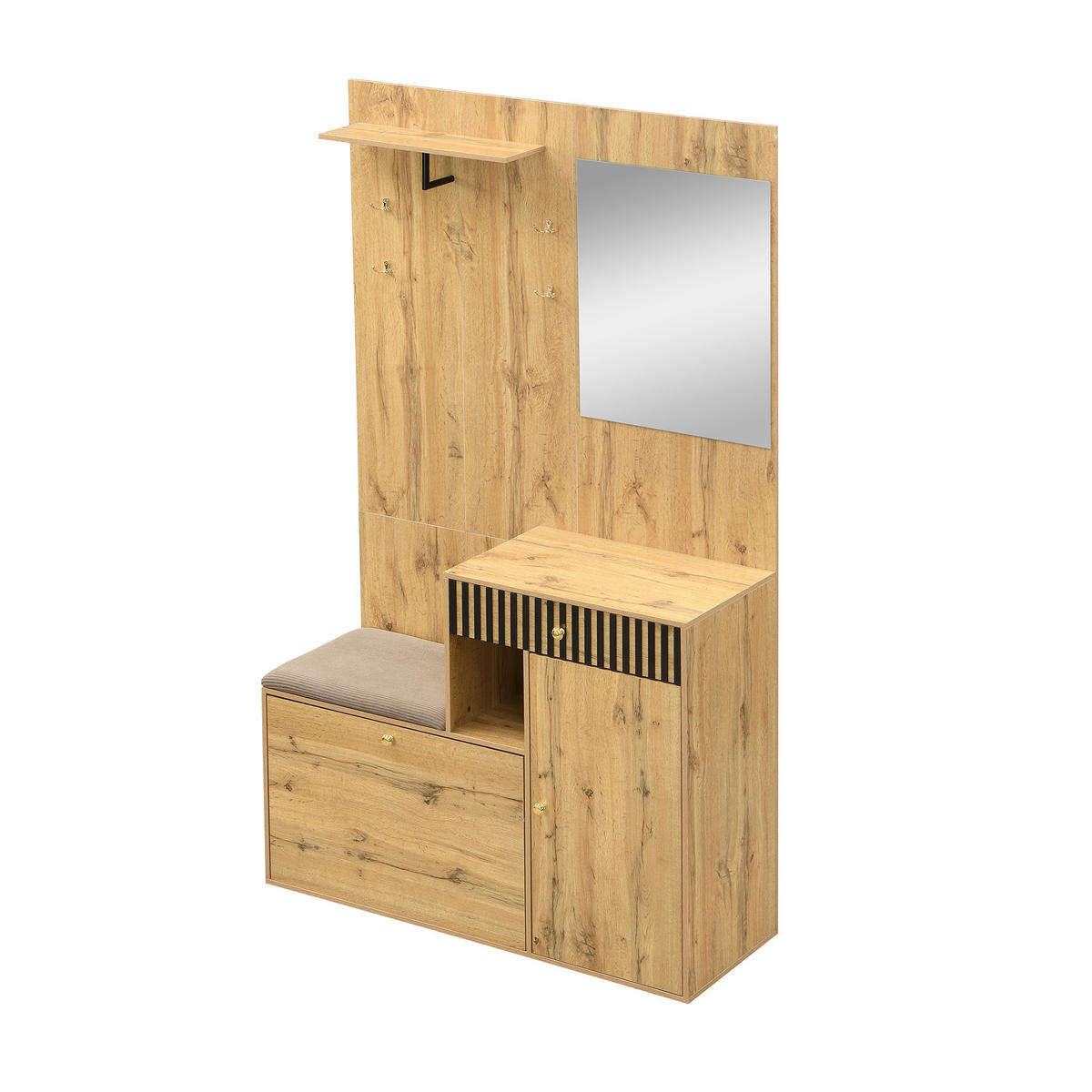 GARDEROBENSET 110x185cm Spiegel Polster Schuhschrank Flur modern - Multicolor, Holzwerkstoff (37/185.5/110cm) - FLIEKS