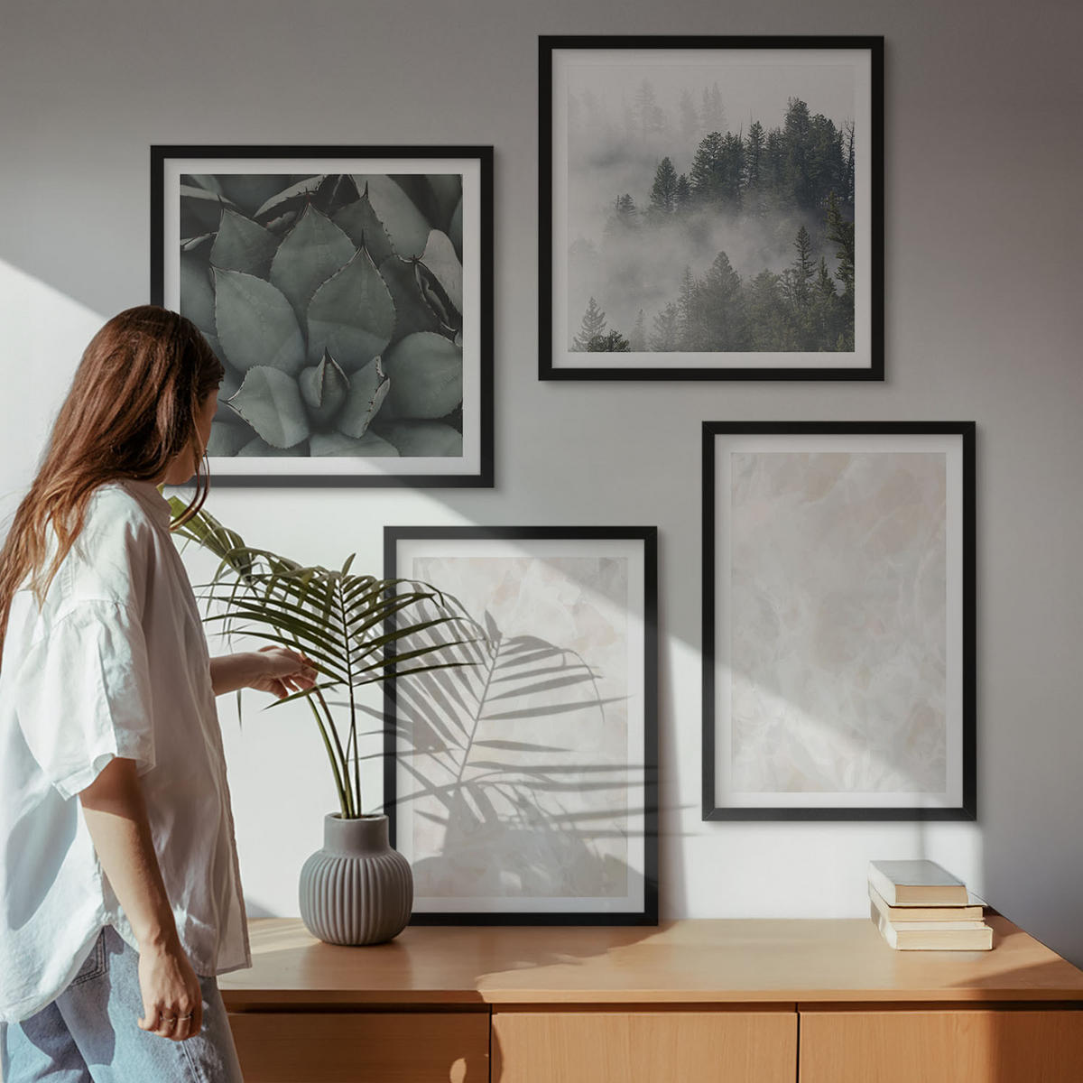 WANDBILDER 4er-Set - 50x50 cm & 40x60 cm Schwarzer Rahmen - Steinpastellmarmor - Schwarz, Kunststoff (50/50cm) - ArtPrintCave
