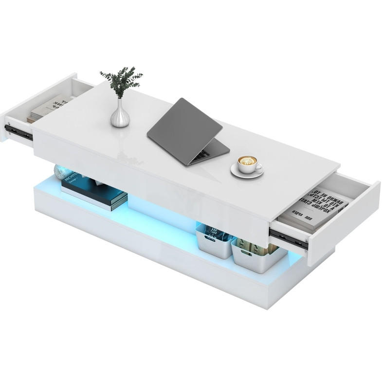COUCHTISCH 120/50/42 cm weiß aus Spanplatte mit LED-Licht - Weiß, Holz (120/50/42cm) - OKMYHOME