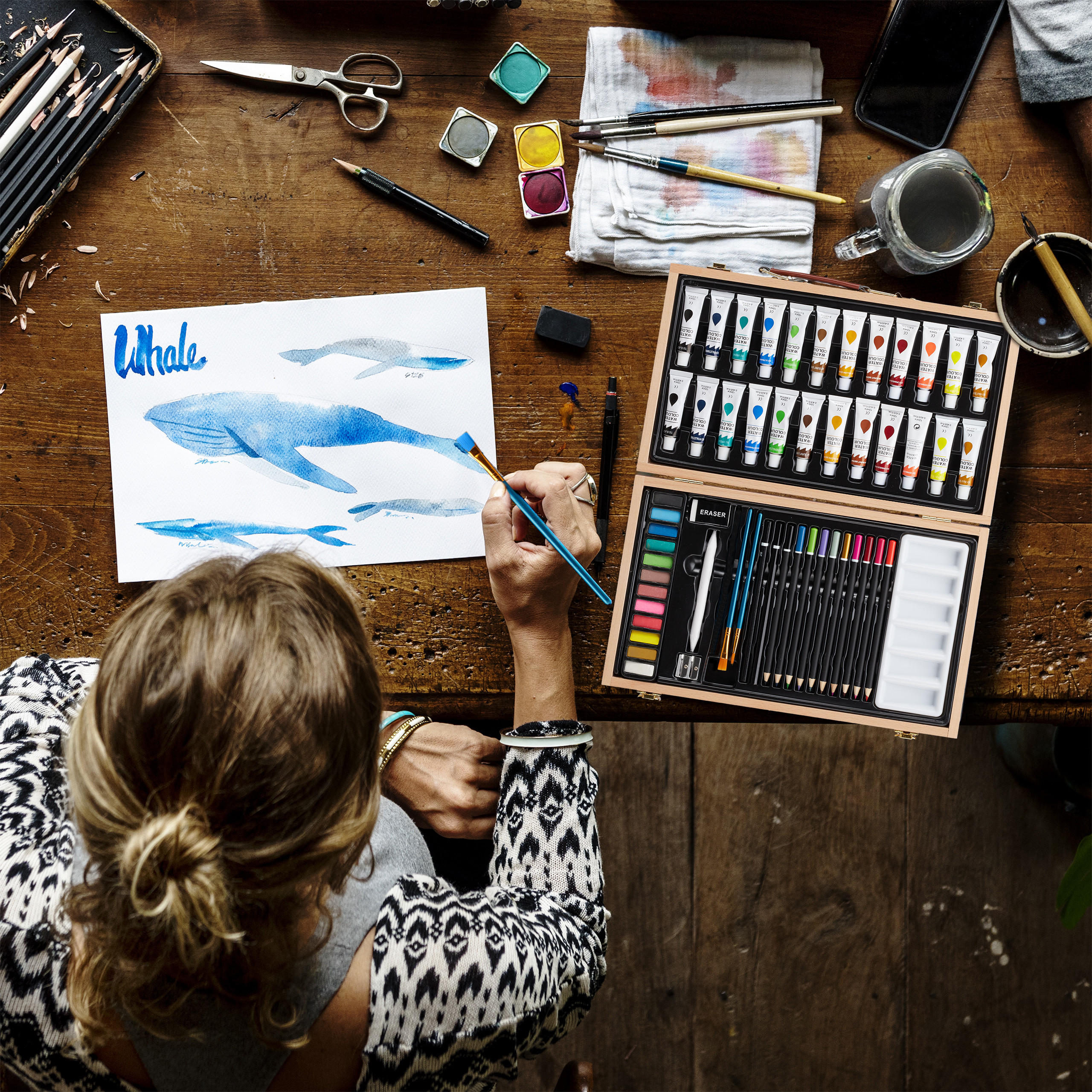 MALKOFFER - Hellbraun, Holz/Kunststoff (37/27/5cm) - Relaxdays