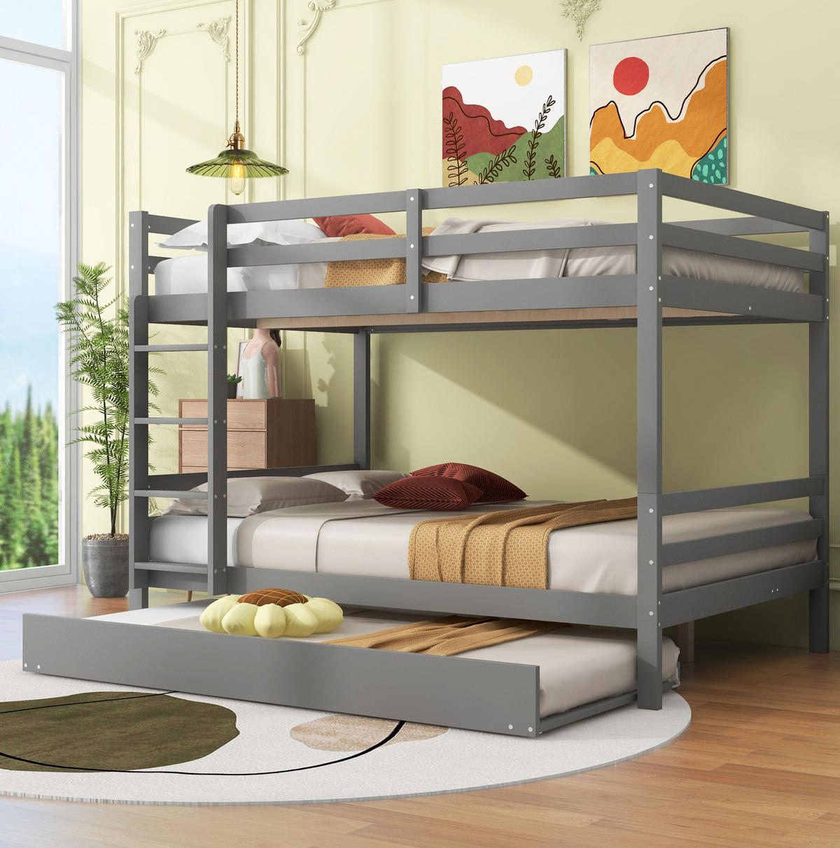 ETAGENBETT 140/200 cm aus Kiefer mit Ausziehbett und stabiler Treppe Grau - Grau, Holz (140/200cm) - Modenvie