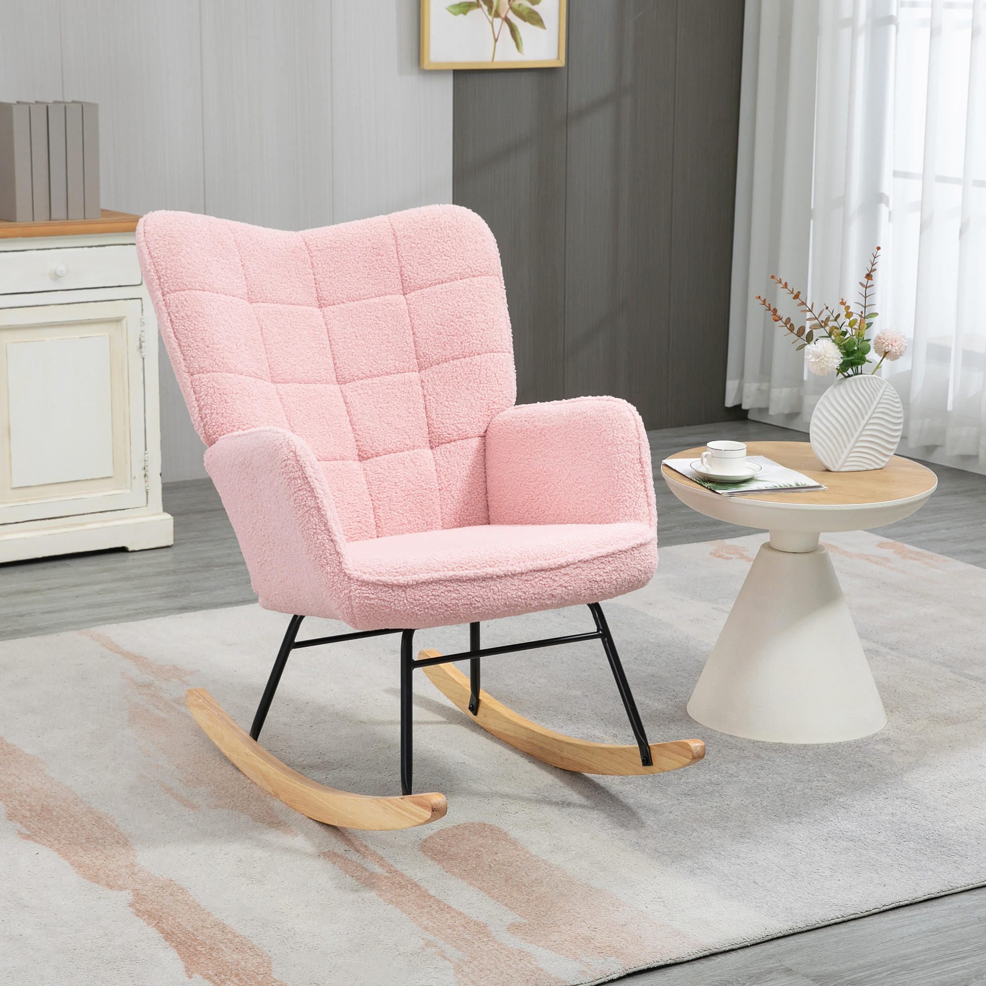 SCHAUKELSTUHL Sessel Relaxsessel bis 120 kg, Polyester, Rosa 98x71x101cm - Rosa/Naturfarben, Buchenholz/Textil (98/101/71cm) - HOMCOM