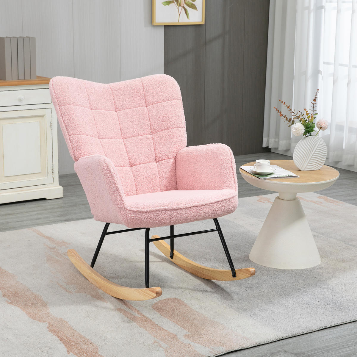 SCHAUKELSTUHL Sessel Relaxsessel bis 120 kg, Polyester, Rosa 98x71x101cm - Rosa/Naturfarben, Buchenholz/Textil (98/101/71cm) - HOMCOM