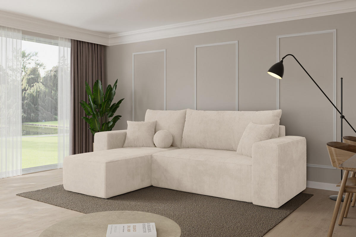 ROHOVÁ SEDAČKA s funkcí spaní, otoman vlevo SENO-L 249x139x85 béžová manšestr - černá/béžová, kompozitní dřevo/textil (249/139cm) - ALTDECOR