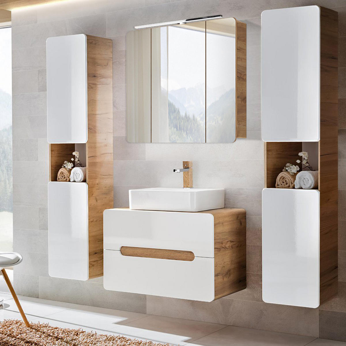 BADMÖBEL-SET 4-TLG. Luton-56 - Weiß, Holzwerkstoff (180/200/46cm) - Lomado