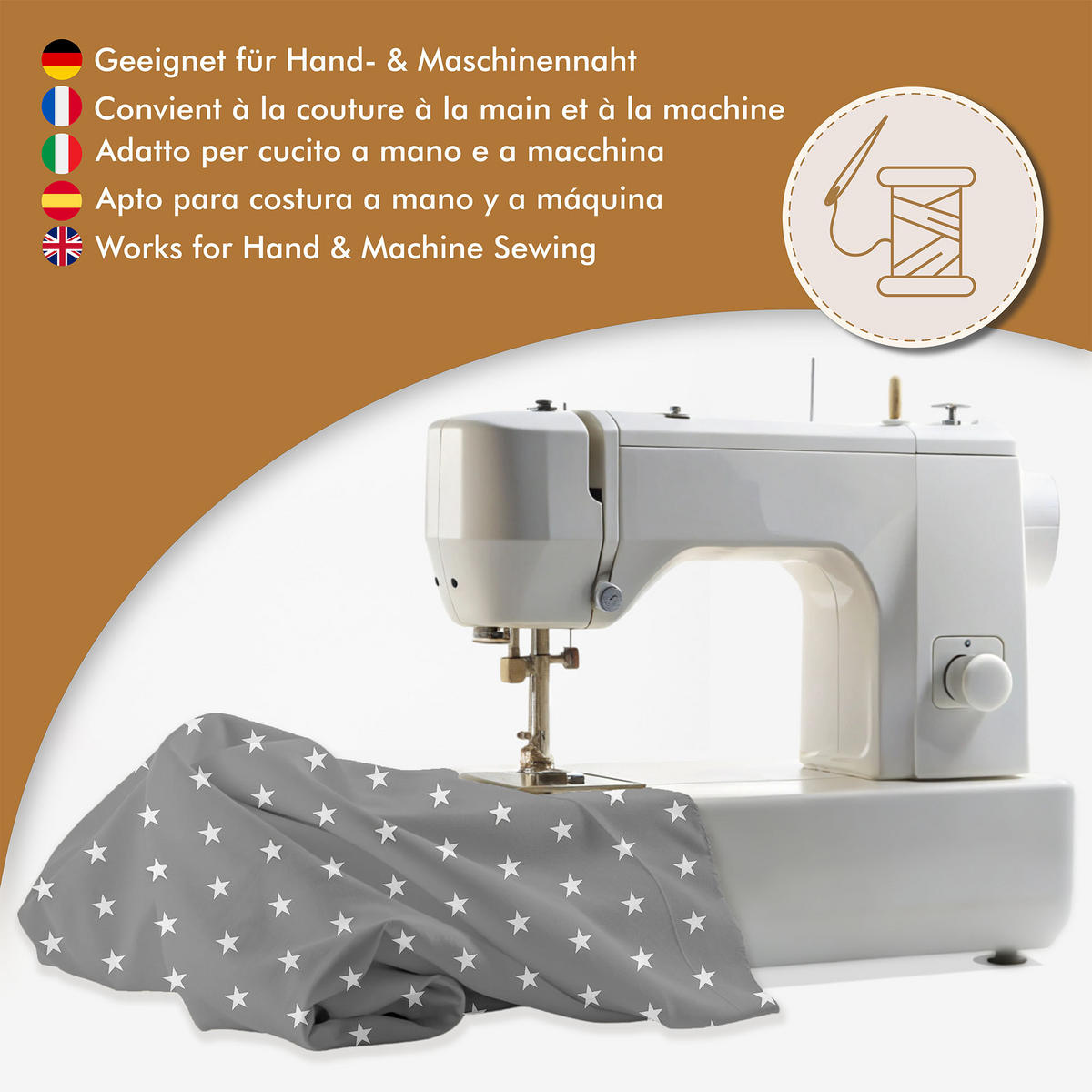 BAUMWOLLSTOFF Gray Stardust 160 cm breit, 145 g/m², dunkelgrau mit weißen Sternen, strapazierfähige Canvas-Qualität - Dunkelgrau, Textil (160/100cm) - Dreamroots