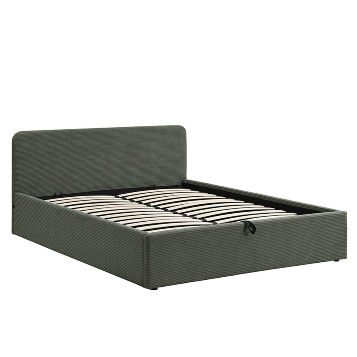 BETT mit Bettkasten 160 x 200 cm mit Kopfteil aus khakifarbenem Cord 170/88/215 cm - Grün, Holz (200/160cm) - Calicosy