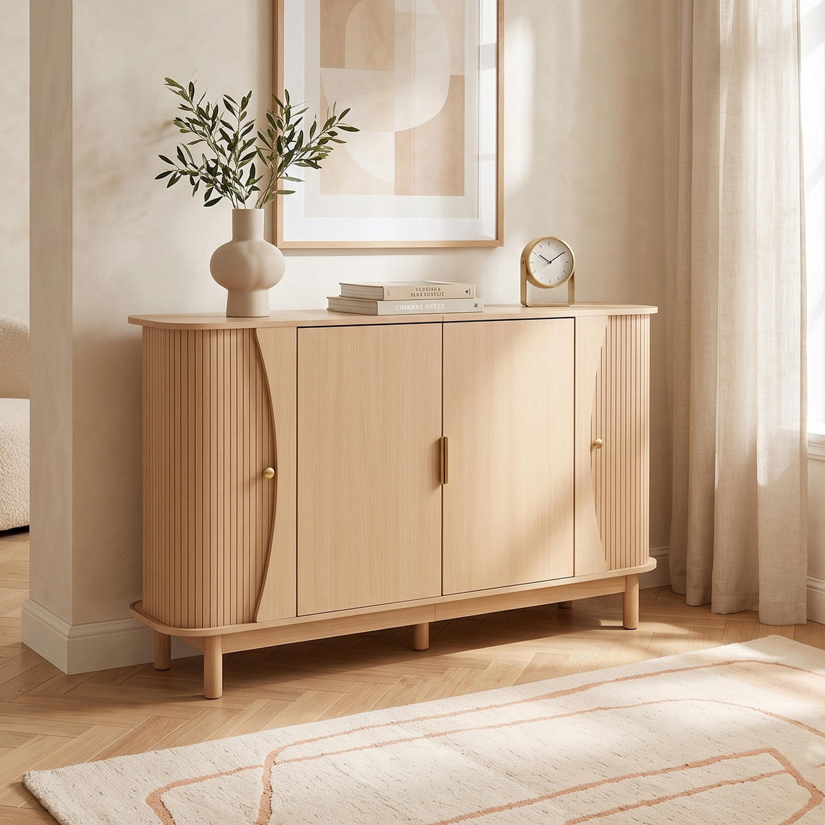 SIDEBOARD 140cm mit geschwungenen Kanten & 2 Türen - Naturfarben, Holzwerkstoff (140/88/40cm) - Urban Meuble
