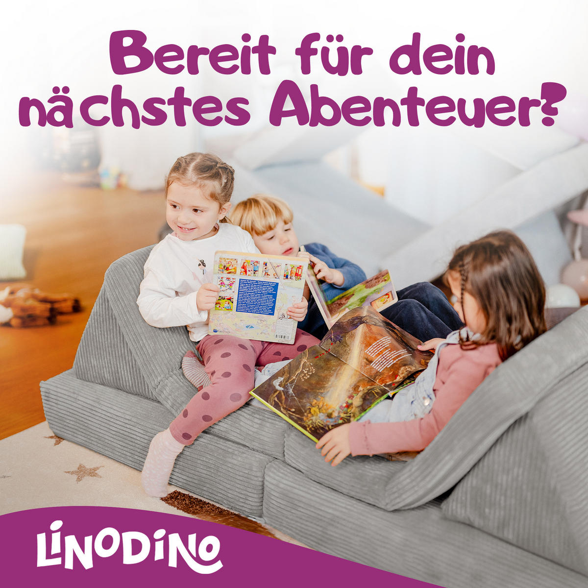KINDERSOFA Spielparadies - Grau, Textil (66/52/150cm) - Linodino