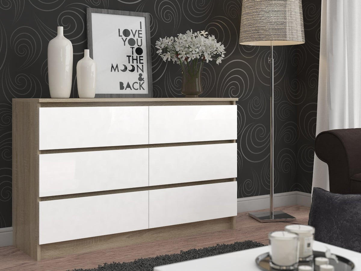 KOMMODE Eiche Sonoma, Weiß 77/120/40 - Weiß, Holzwerkstoff (120/77/40cm) - RAUMHIRSCH FURNITURE