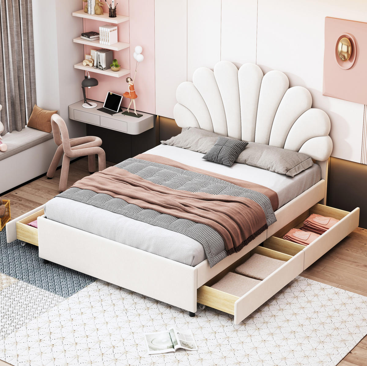 POLSTERBETT mit 4 Schubladen 140x200 cm Samt Beige - Beige, Holz (140/200cm) - Meubliv