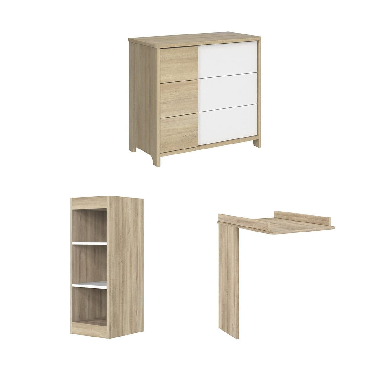 WICKELKOMMODE mit kleinem Eichenbücherschrank Sacha - Französische Herstellung - 98/51/90 cm - Apfelbaumfarben, Holzwerkstoff (51/90/98cm) - Calicosy