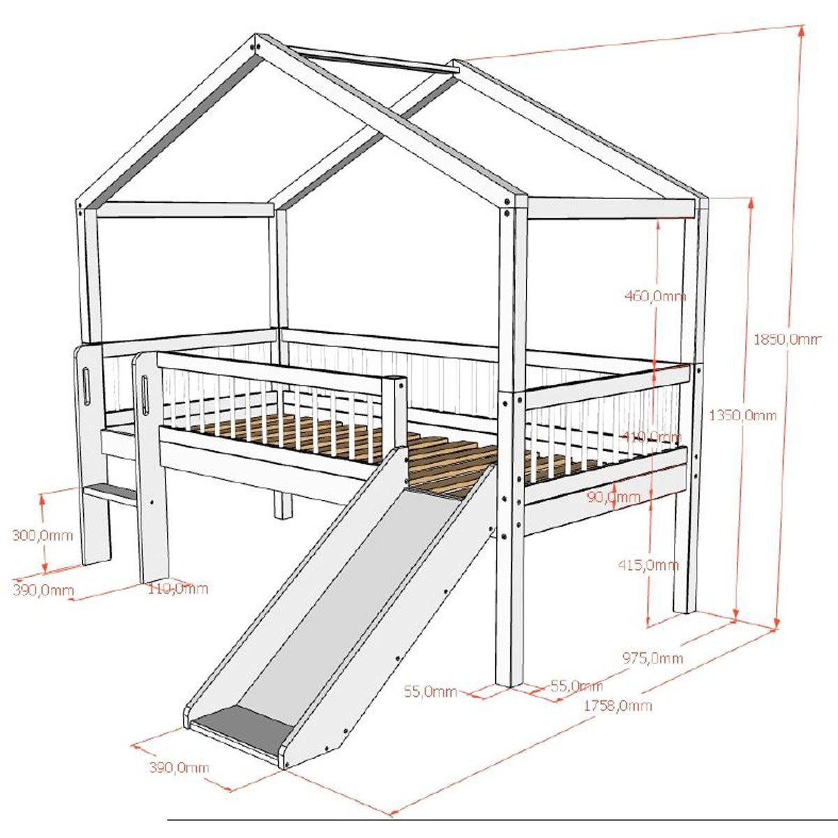 HAUSBETT HALBHOCH 90x200 Keeley Buche Weiß Rutsche Himmel - Weiß, Holz (90/200cm) - 58aufmkessel