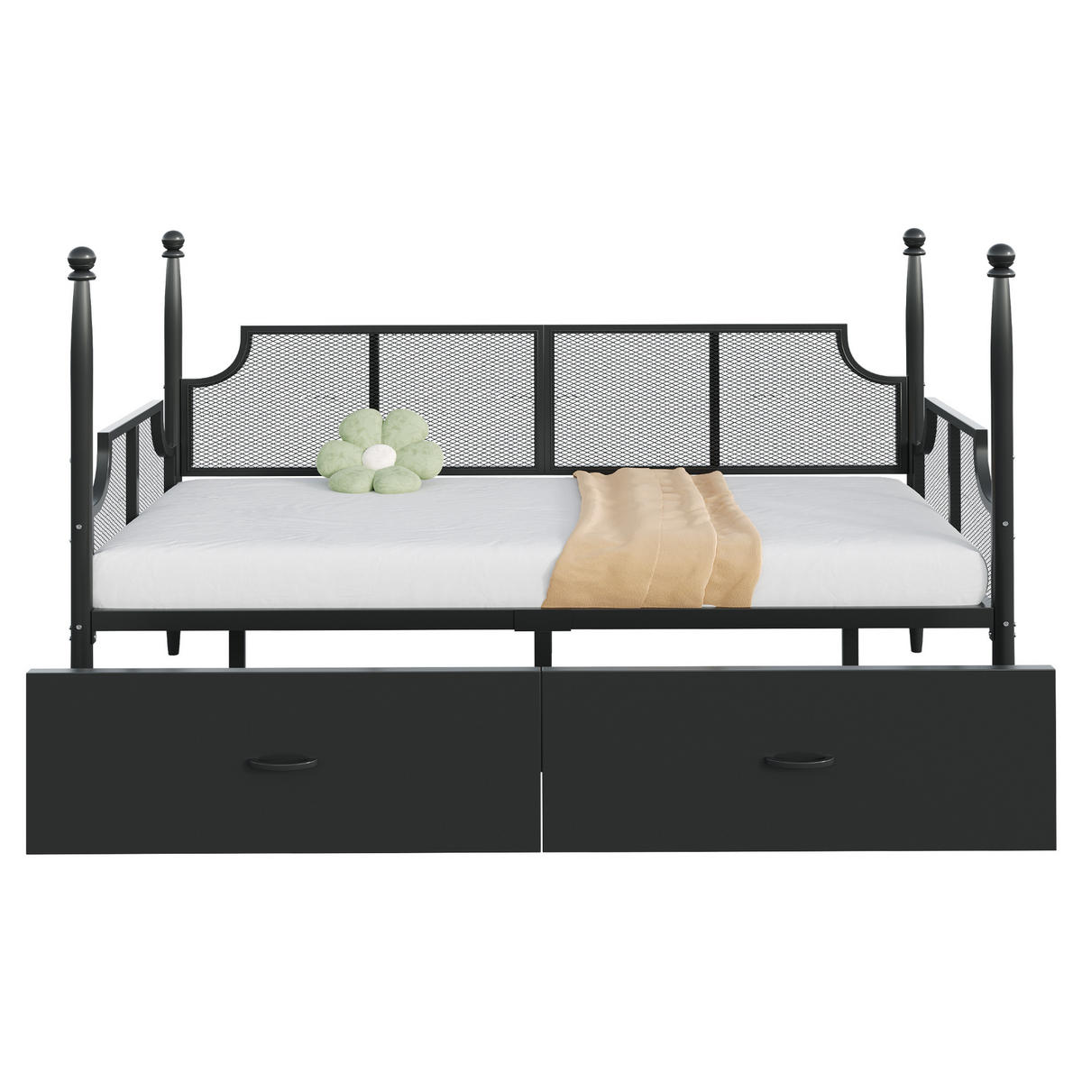 METALLBETT 90/200 cm Vintage Schwarz mit Ablagefächern - Schwarz, Metall (90/200cm) - OKWISH