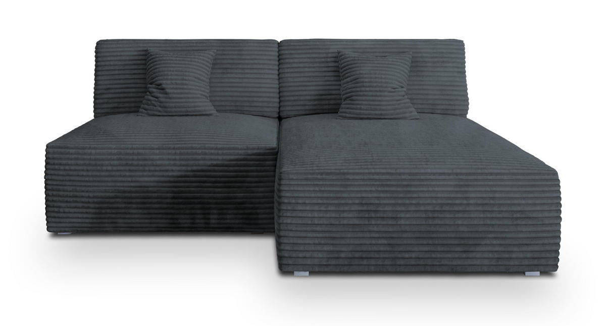 ECKSOFA FIORO Grau Kordstoff mit Schlaffunktion - Grau, Holz (204/148cm) - MASSENO