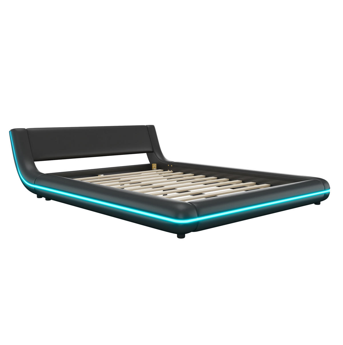 BODENBETT aus PU und MDF 140x200 cm Schwarz mit LED-Umgebungslicht und pflegeleichter Oberfläche - Schwarz, Kunststoff (140/200cm) - Modfu