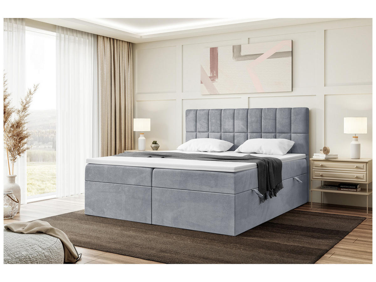 BOXBETT LUKAS 180x200 cm in Grau Samt - Schwarz/Grau, Holz/Holzwerkstoff (180/200cm) - Meblini