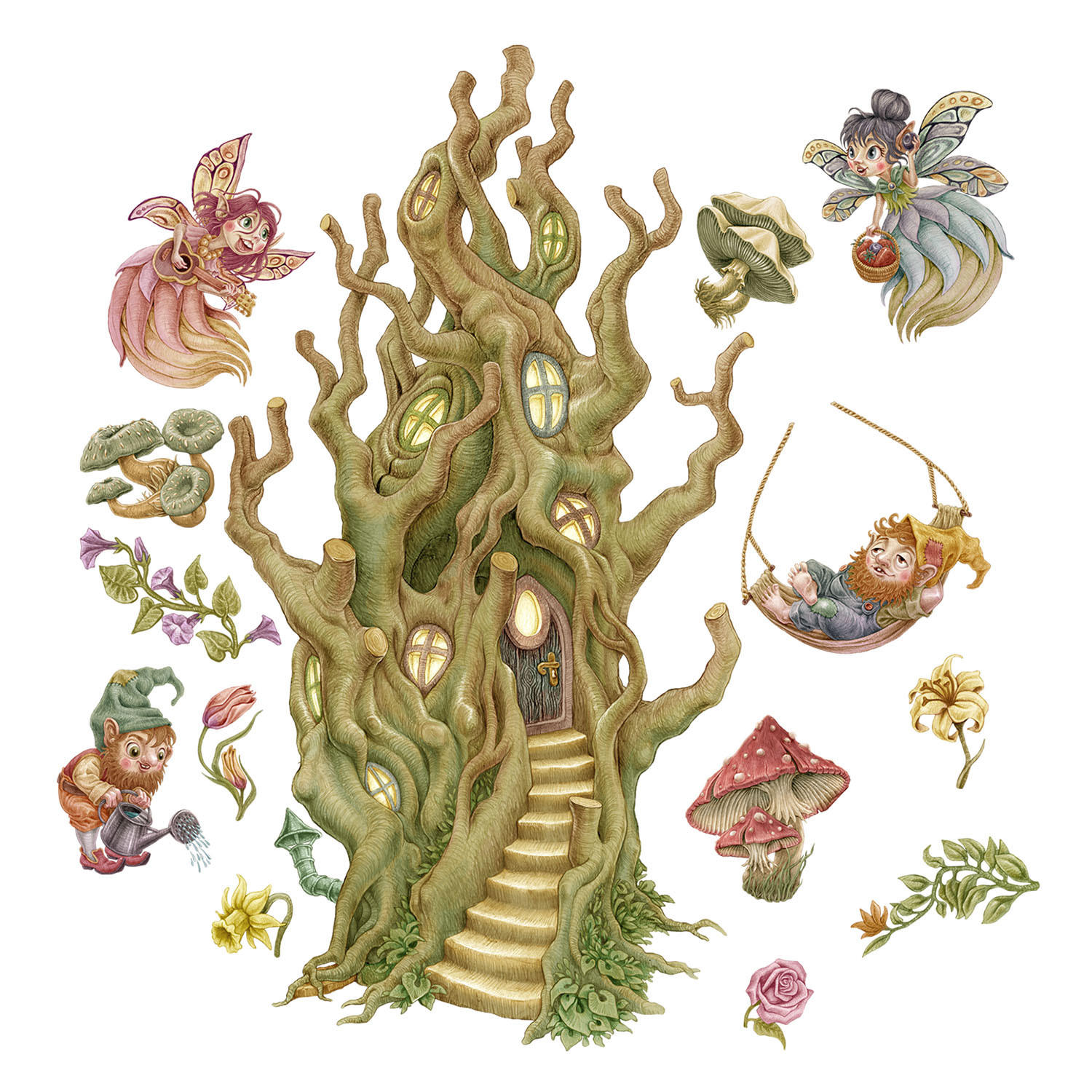 WANDAUFKLEBER 60x80cm - Feenwaldwesen - Multicolor, Kunststoff (60/80/0.1cm) - Wallfluent