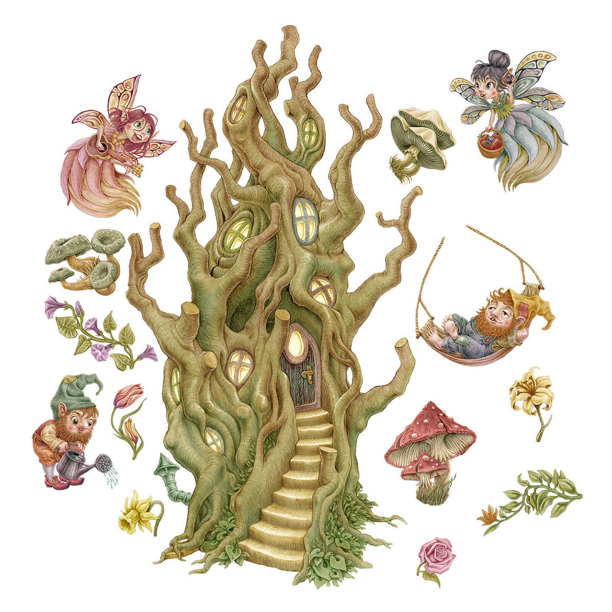 WANDAUFKLEBER 60x80cm - Feenwaldwesen - Multicolor, Kunststoff (60/80/0.1cm) - Wallfluent