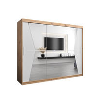 SCHWEBETÜRENSCHRANK 200/250/62 3-türig - Silberfarben/Weiß, Holz/Kunststoff (250/200/62cm) - Abiks Möbel