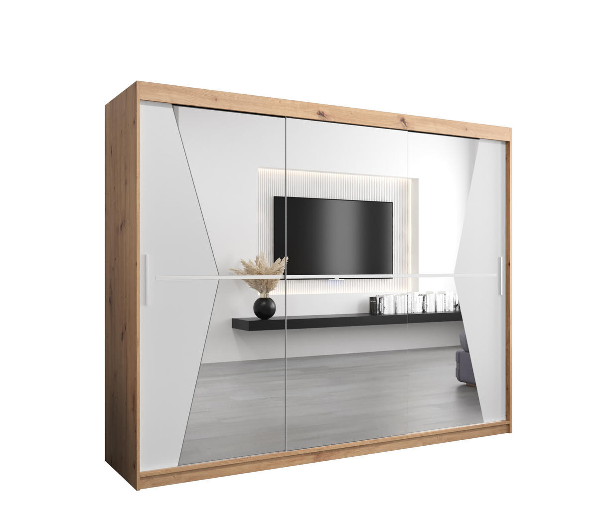 SCHWEBETÜRENSCHRANK 200/250/62 3-türig - Silberfarben/Weiß, Holz/Kunststoff (250/200/62cm) - Abiks Möbel