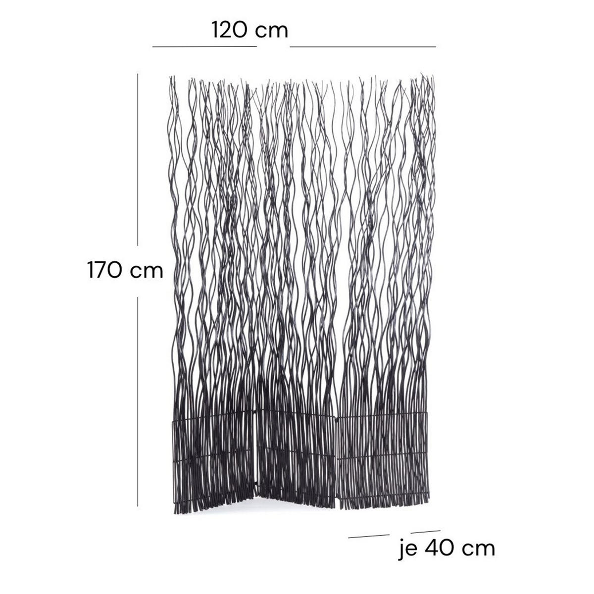 PARAVENT Wave 3 Weidenzweige schwarz - Schwarz, Naturmaterialien (120/170/6cm) - DESIGN DELIGHTS