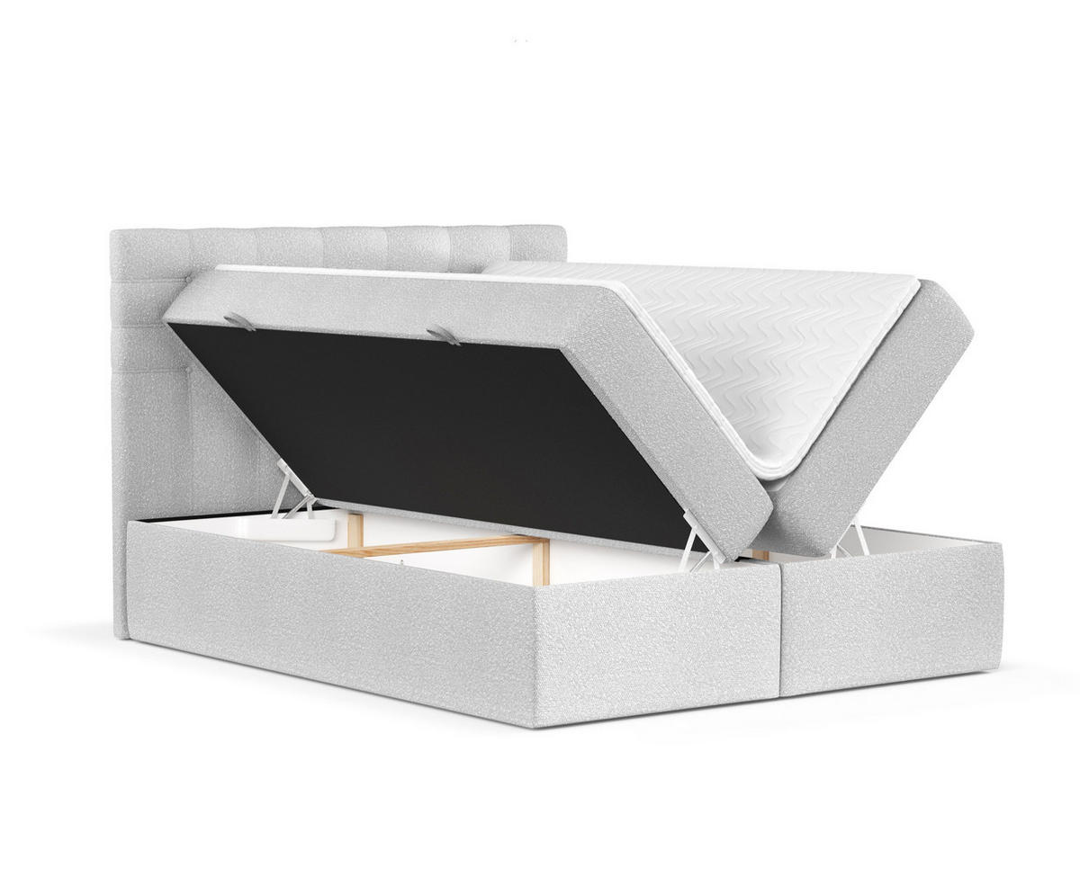 BOXBETT Sansa Hellgrau 160/200 cm mit Taschenmatratze und Topper - Hellgrau/Schwarz, Holz/Holzwerkstoff (160/200cm) - Maison de Reve