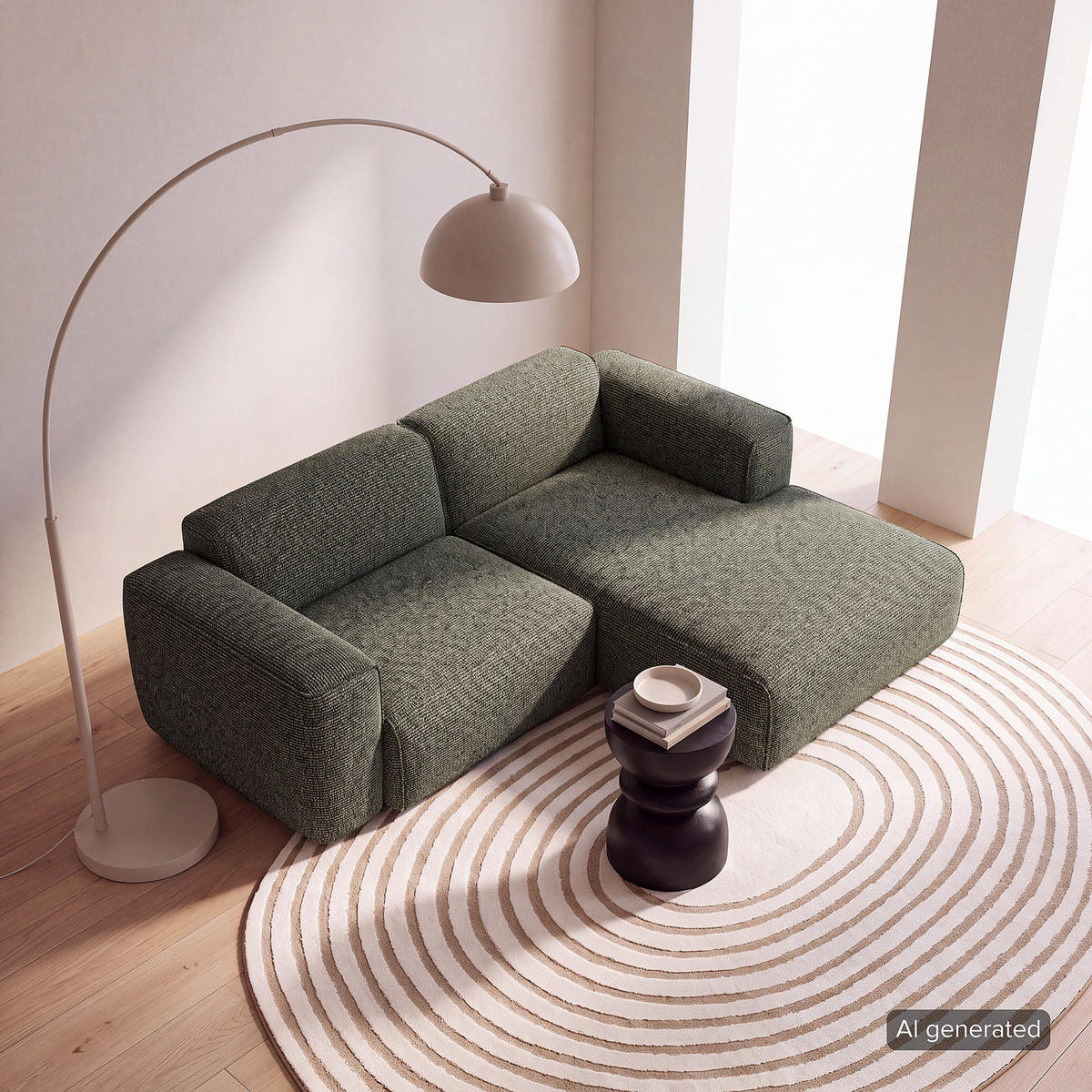 ECKSOFA mit XL-Longchair - Schwarz/Grün, Kunststoff/Textil (260/171cm) - home24