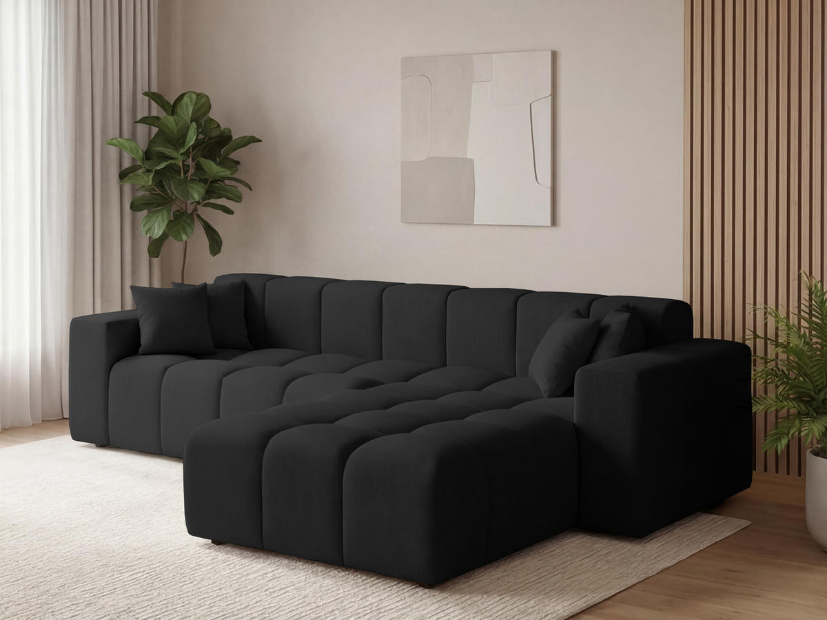 ECKSOFA Loopo Schwarz Rechts - Schwarz, Holz/Textil (265/180cm) - Graingold