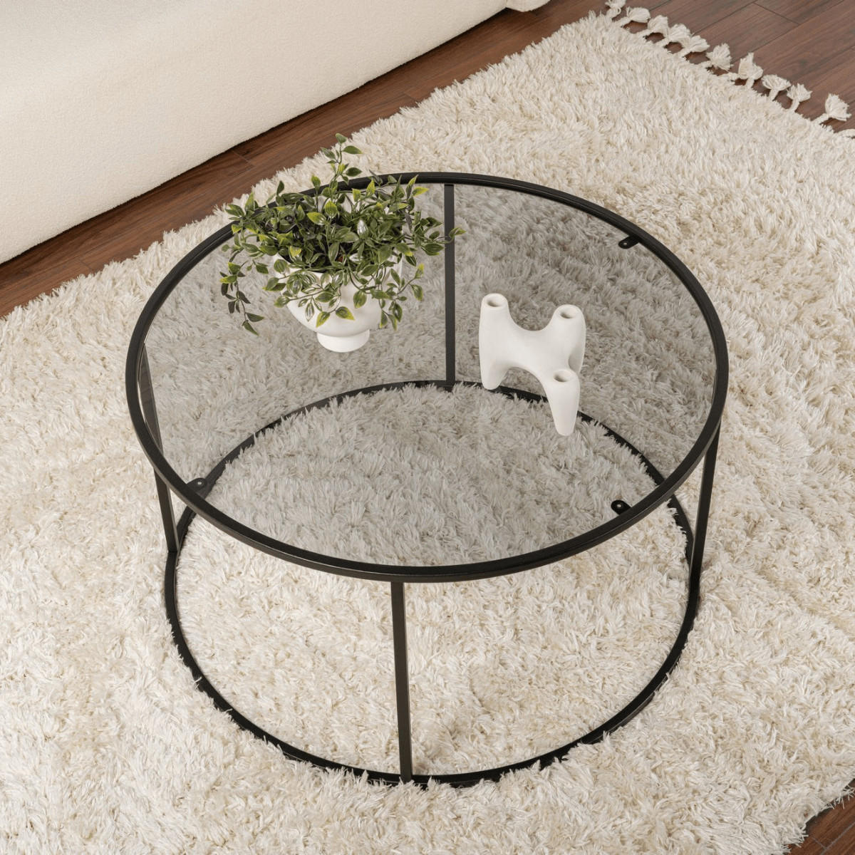 COUCHTISCH mit Glasplatte 80/80/43 cm - Schwarz, Metall (80/80/43cm) - Calicosy