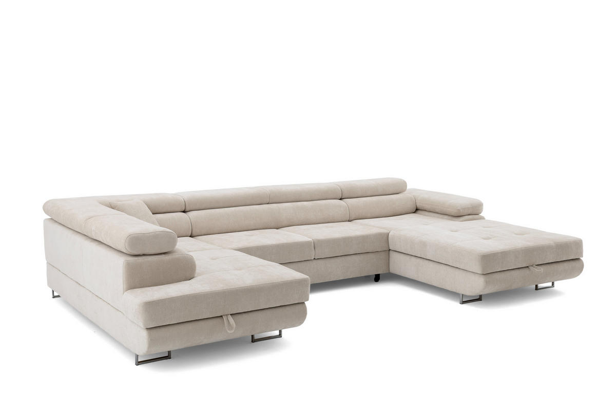 ECKSOFA U-Form WILD U Links mit Schlaffunktion 130x260 Chenille Beige - Beige/Silberfarben, Holz/Textil (350/90/203cm) - Muffo