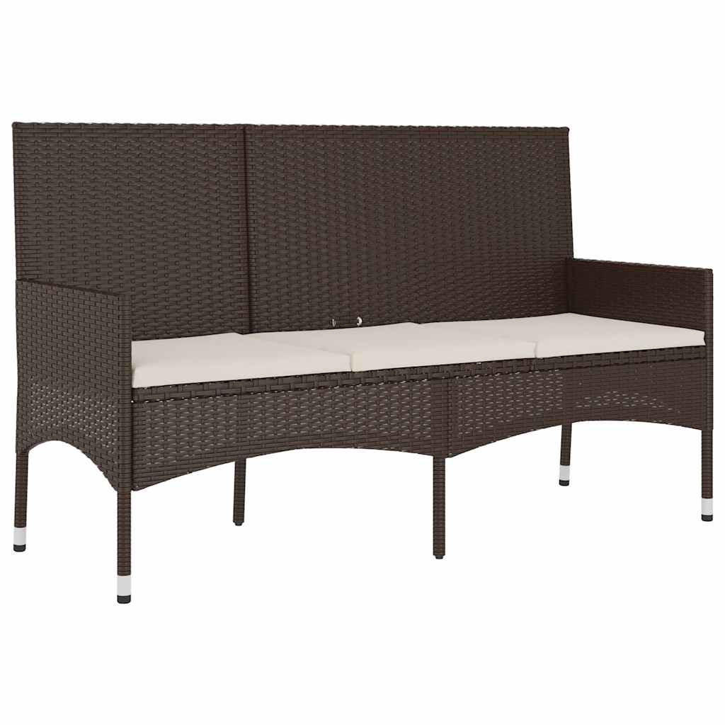 GARTENBANK 3-Sitzer mit Kissen Braun Poly Rattan - Braun, Holz (140/85/51cm) - furnicato