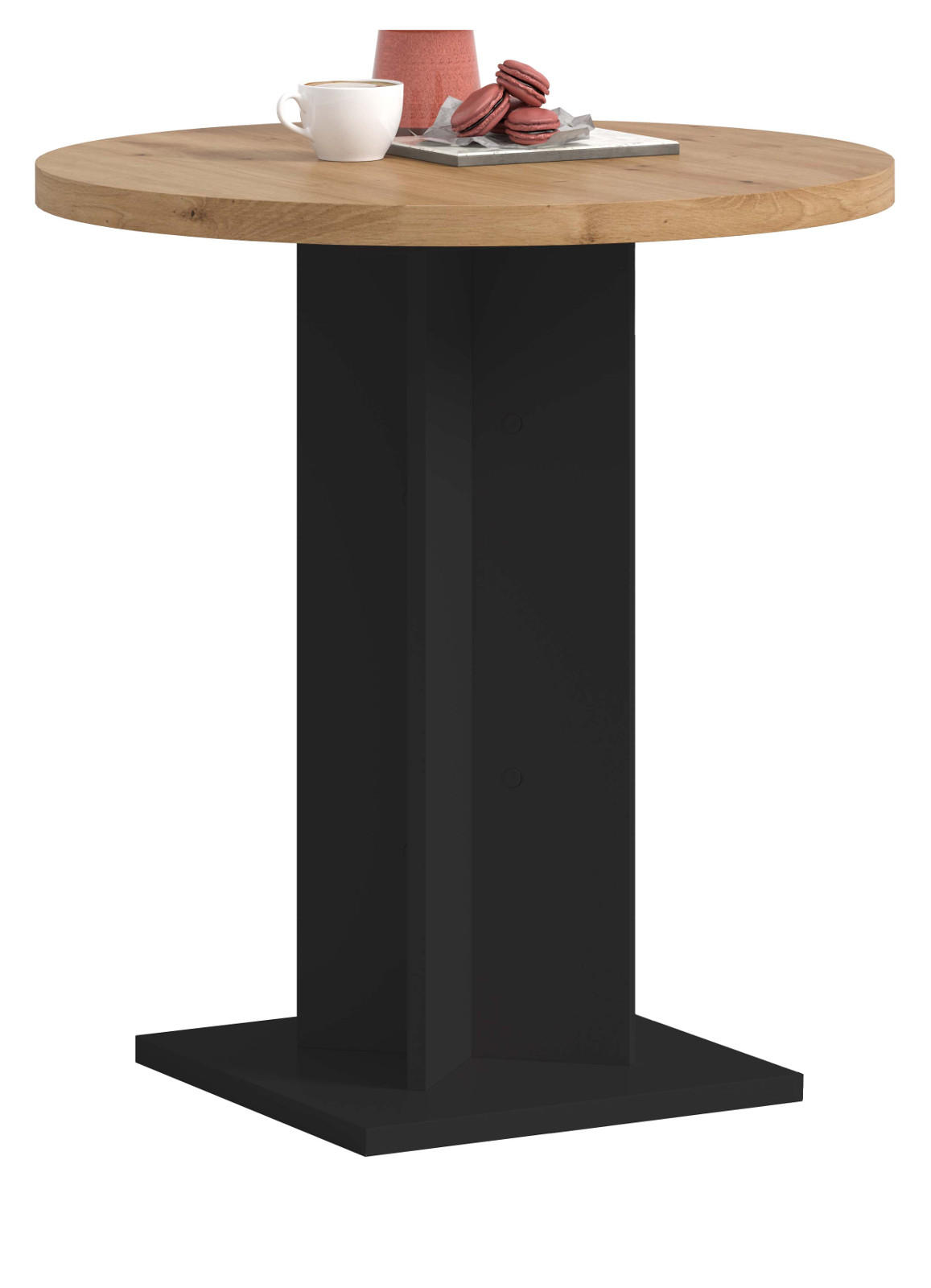 ESSTISCH Eiche Artisan, schwarz, Küchentisch rund Ø 70 cm - Schwarz/Eiche Artisan, Holzwerkstoff (70/70/76cm) - Inn.Furn