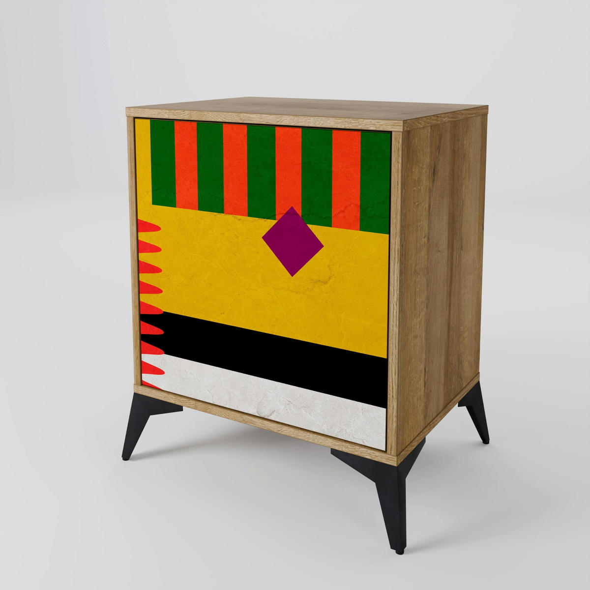 SIDEBOARD VIVID ART, Eichefarben, 57,5x42x77,5 cm, Schräge Buchenholzfüße - Eichefarben/Buchefarben, Holzwerkstoff/Buchenholz (57.5/77.5/42cm) - SpaceRebels
