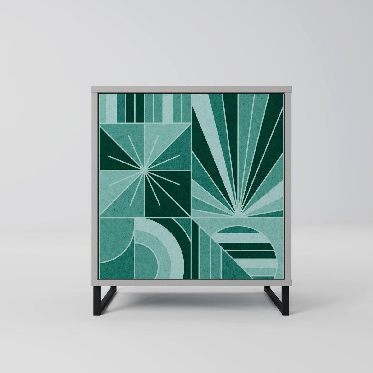 SIDEBOARD HARMONIC GRID, Grau, 57,5x42x72,5 cm, Schwarze Metallfüße - Multicolor/Schwarz, Holzwerkstoff/Metall (57.5/72.5/42cm) - SpaceRebels