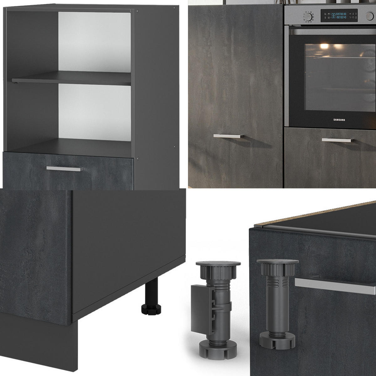 KÜCHENBLOCK R-Line Schwarz Beton/Anthrazit 180 cm ohne AP - Anthrazit/Schwarz, Holzwerkstoff (180/81.6/46cm) - Vicco