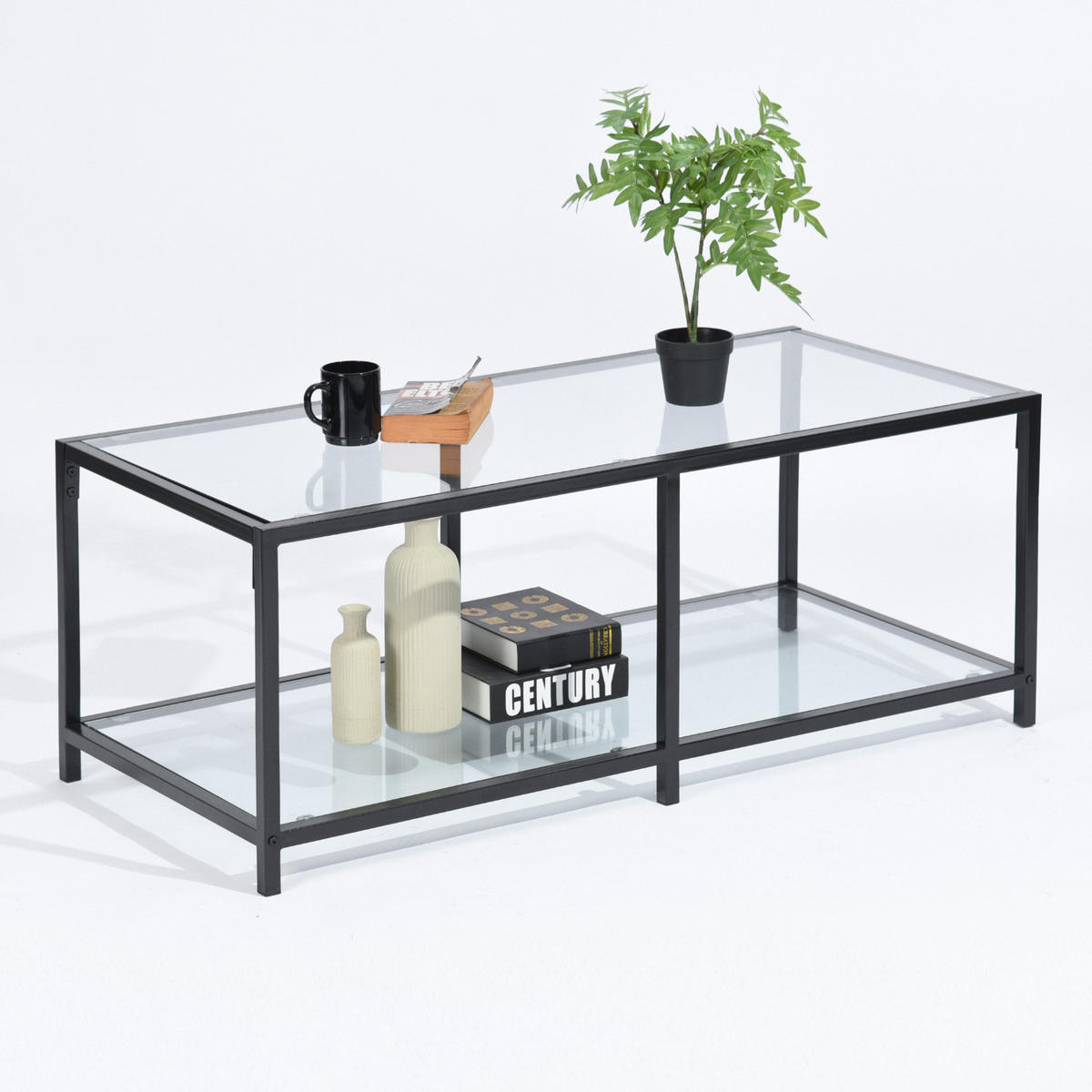 COUCHTISCH Schwarz gehärtetes Glas - Schwarz, Glas/Metall (50/110/42cm) - Urban Meuble
