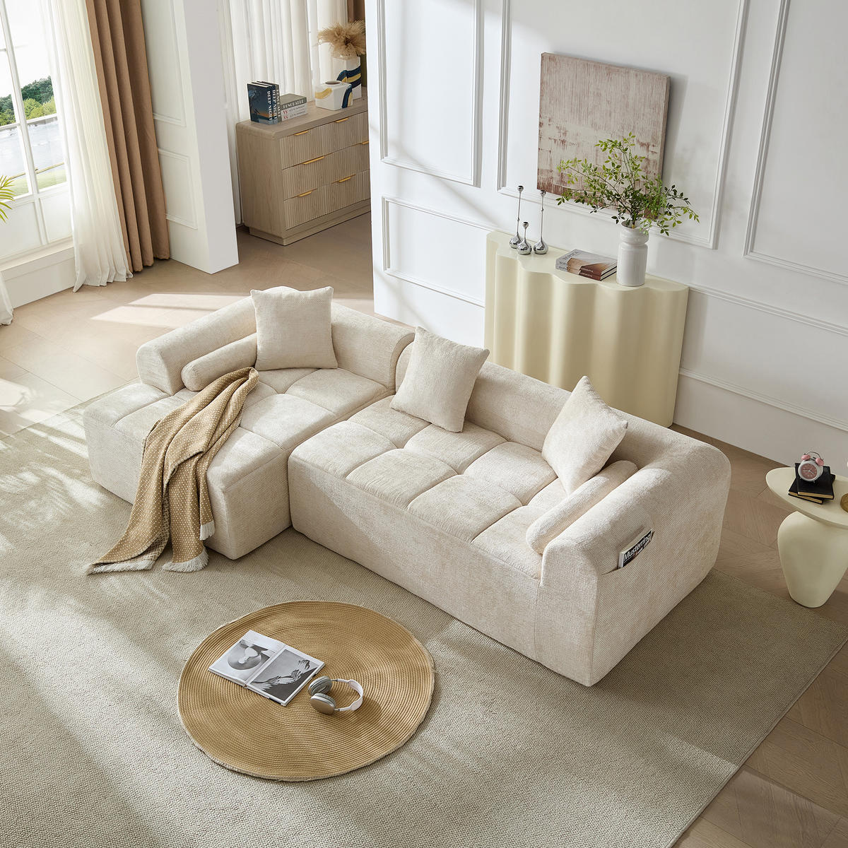 ECKSOFA 263/132.5/68 cm Beige Chenille - Beige, Textil (263/132.5cm) - Oxeza