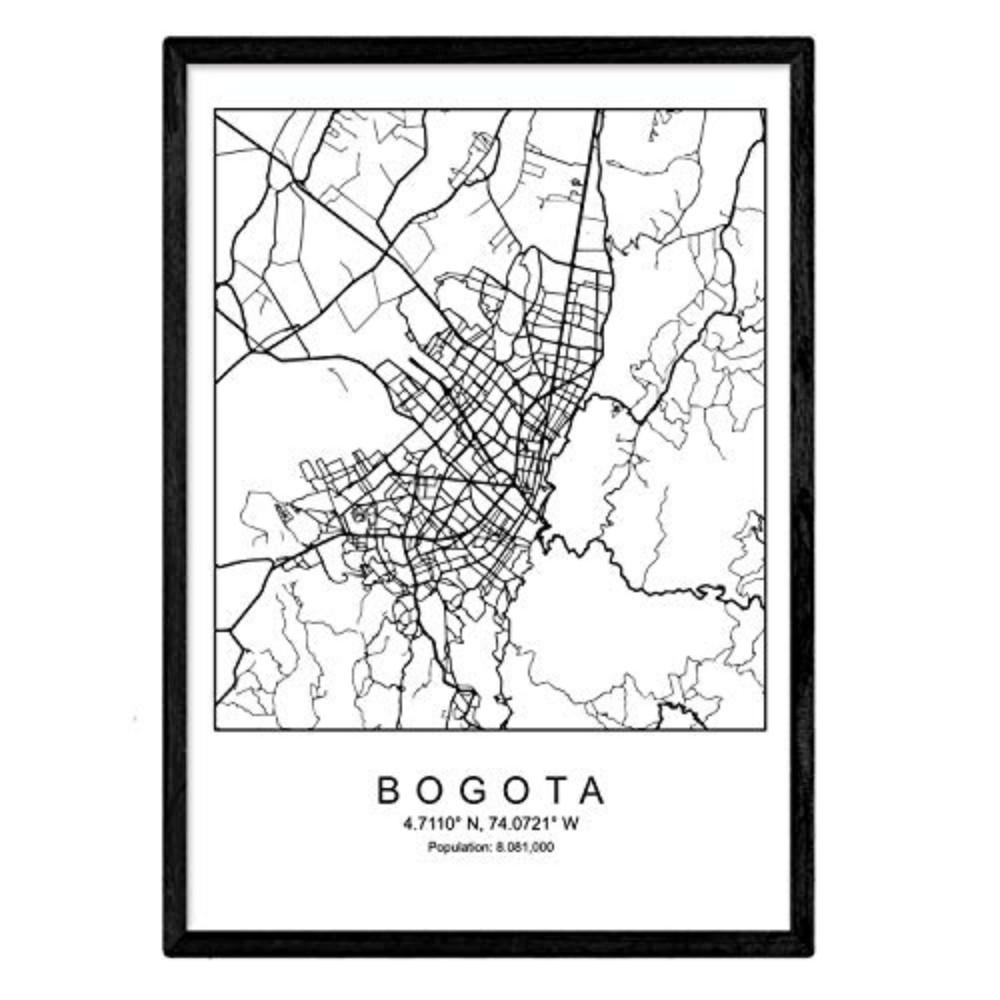 POSTER Bogota Stadtkarte – Nordisch A4 Schwarzer Rahmen - Schwarz, Papier (29.7/5/21cm) - Nacnic