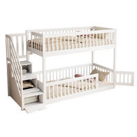 ETAGENBETT Holz 90x200 cm Weiß mit Stauraumtreppe und Schubladen, Kinderbett mit Sicherheitsgitter - Weiß, Holz (90/200cm) - Modfu